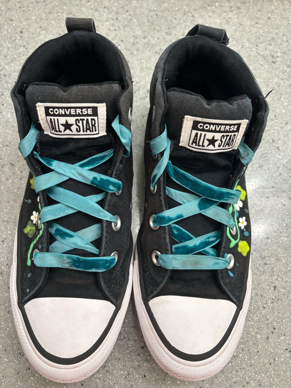 Converse women’s Black All Star High-Top Sneakers with Teal Laces